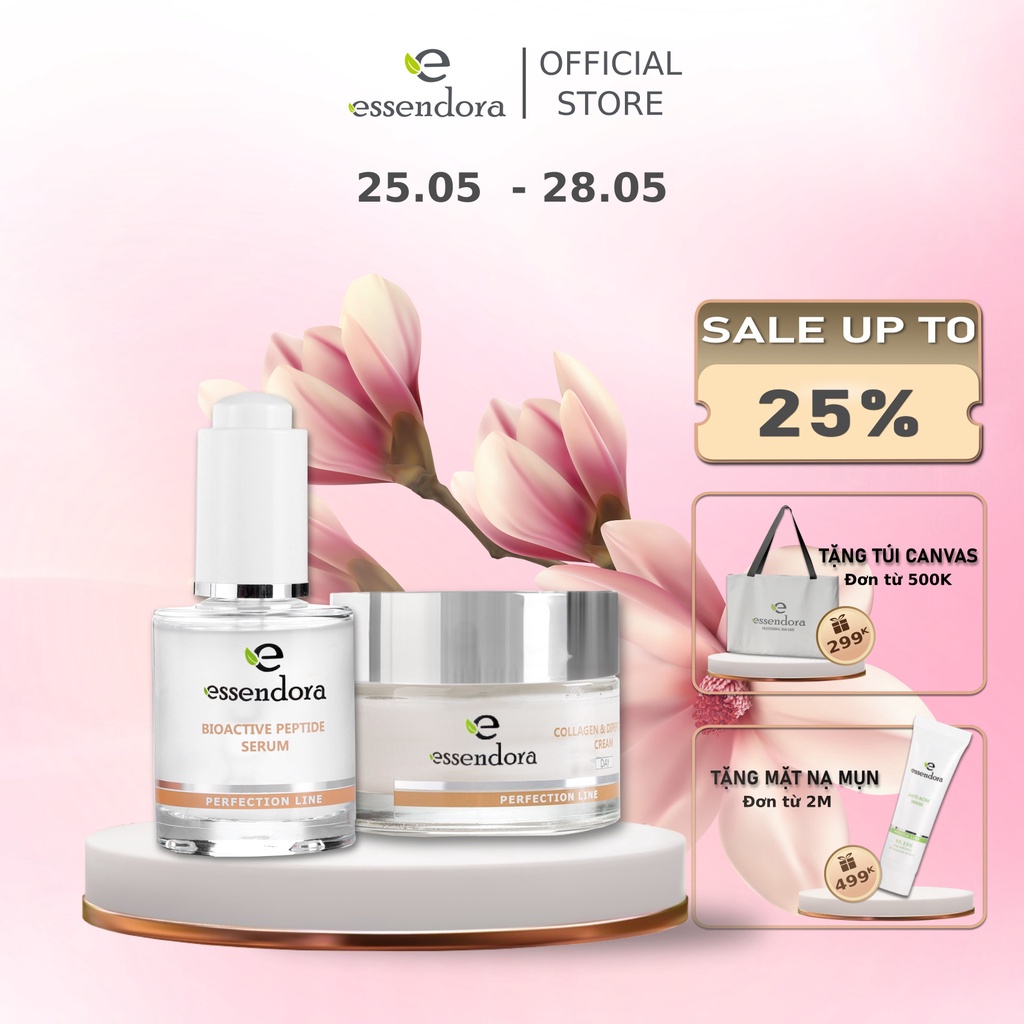 Bộ Đôi Sản Phẩm Serum Và Kem Dưỡng Ban Ngày ESSENDORA Giúp Cấp Và Giữ Ẩm Cho Da, Cung Cấp Collagen, Ngăn Ngừa Lão Hóa