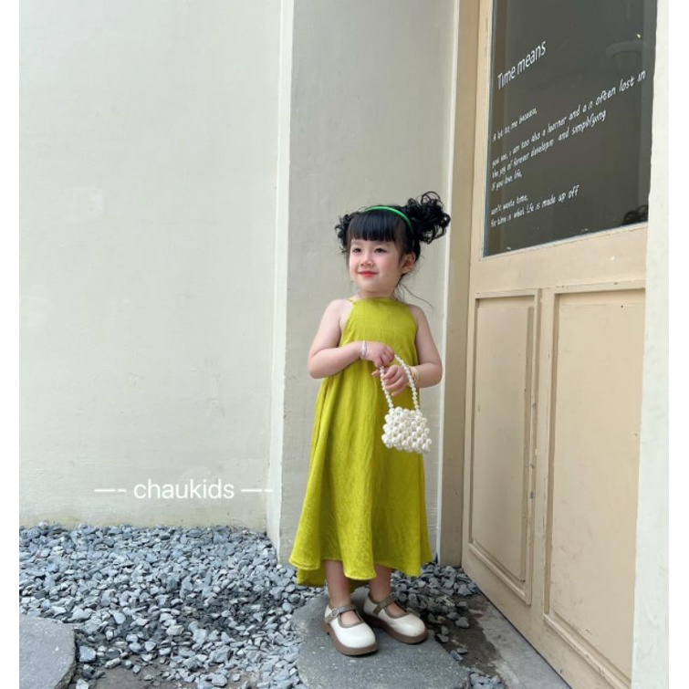 ĐẦM MAXI ĐŨI HỞ LƯNG ĐI BIỂN CHO BÉ 2 MÀU XANH/HỒNG