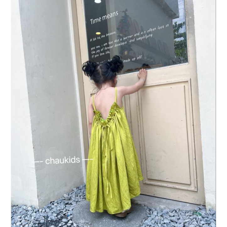 ĐẦM MAXI ĐŨI HỞ LƯNG ĐI BIỂN CHO BÉ 2 MÀU XANH/HỒNG