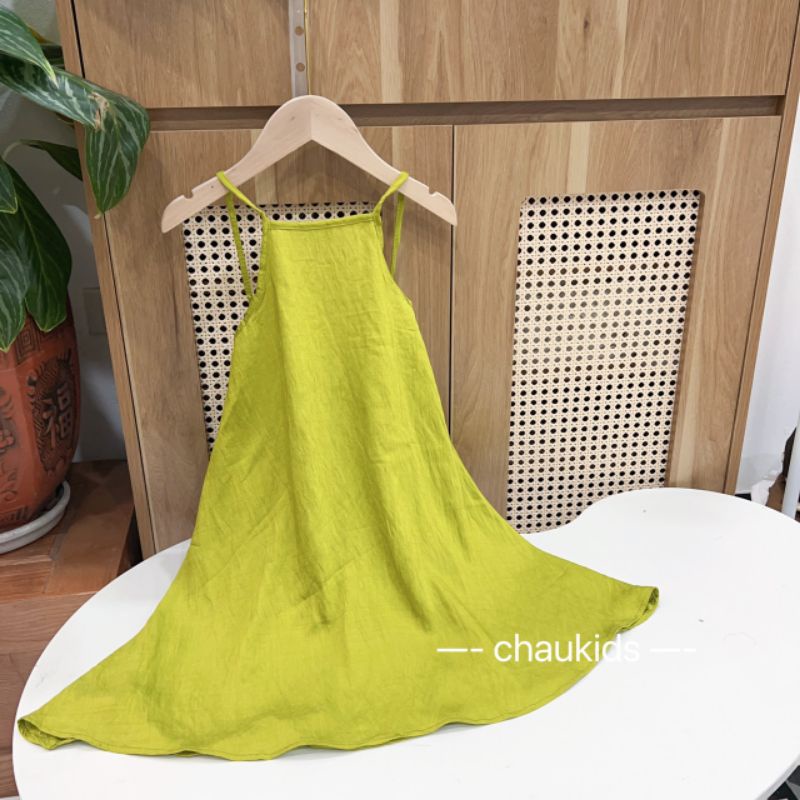 ĐẦM MAXI ĐŨI HỞ LƯNG ĐI BIỂN CHO BÉ 2 MÀU XANH/HỒNG