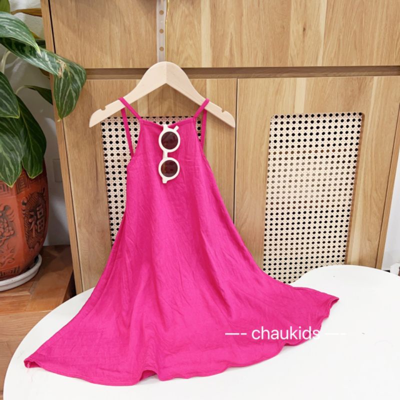 ĐẦM MAXI ĐŨI HỞ LƯNG ĐI BIỂN CHO BÉ 2 MÀU XANH/HỒNG