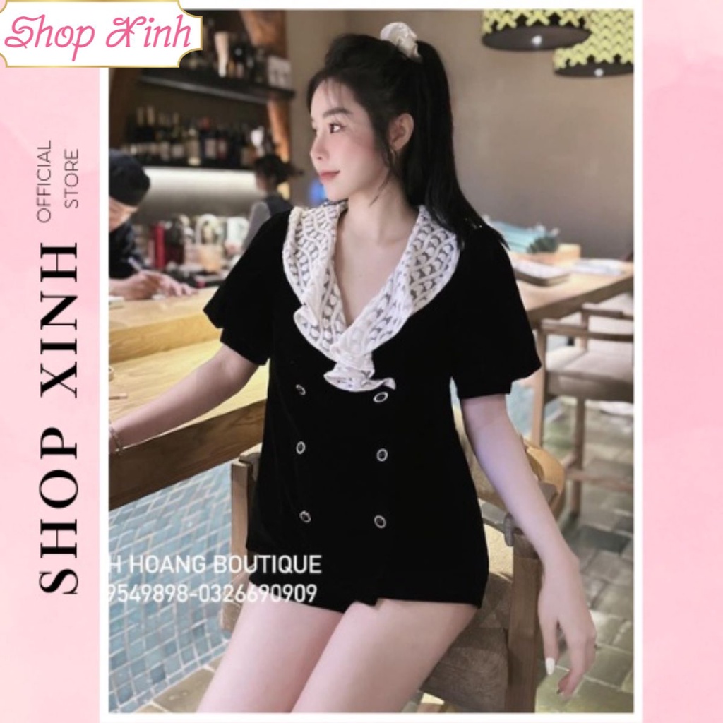 Set Áo Cổ Ren Tay Bồng Dáng Vest Mix Quần Sooc, Set Áo Vest Cổ Ren Bèo Kèm Quần Sooc Chất Liệu Tuyết Mưa TV668