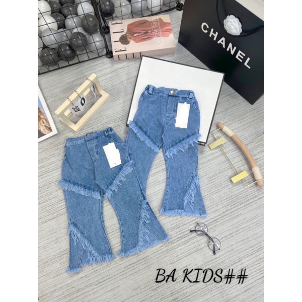QUẦN JEANS ỐNG LOE CO GIÃN LAI TƯA CHO BÉ GÁI