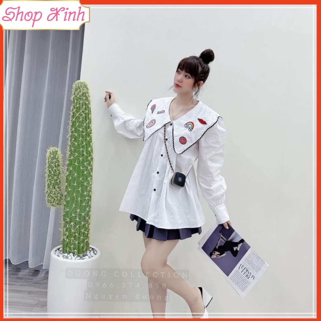 Áo Sơ Mi Kiểu Bèo DIOR Cổ Vạt Bèo Thêu Nổi Siu Xinh