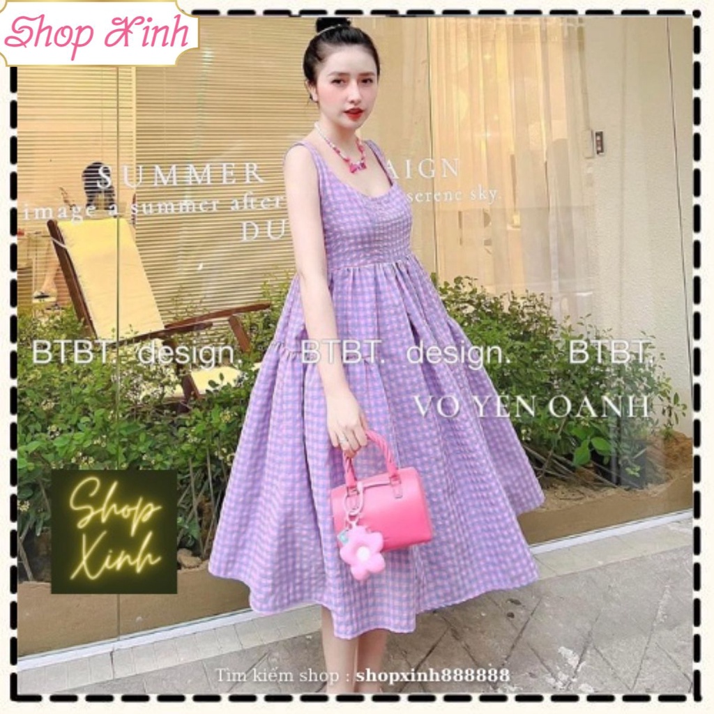 Váy Đầm Babydoll 2S thiết kế dáng bồng chất đũi thô màu tím mộng mơ bầu bí bon chen thoải mái
