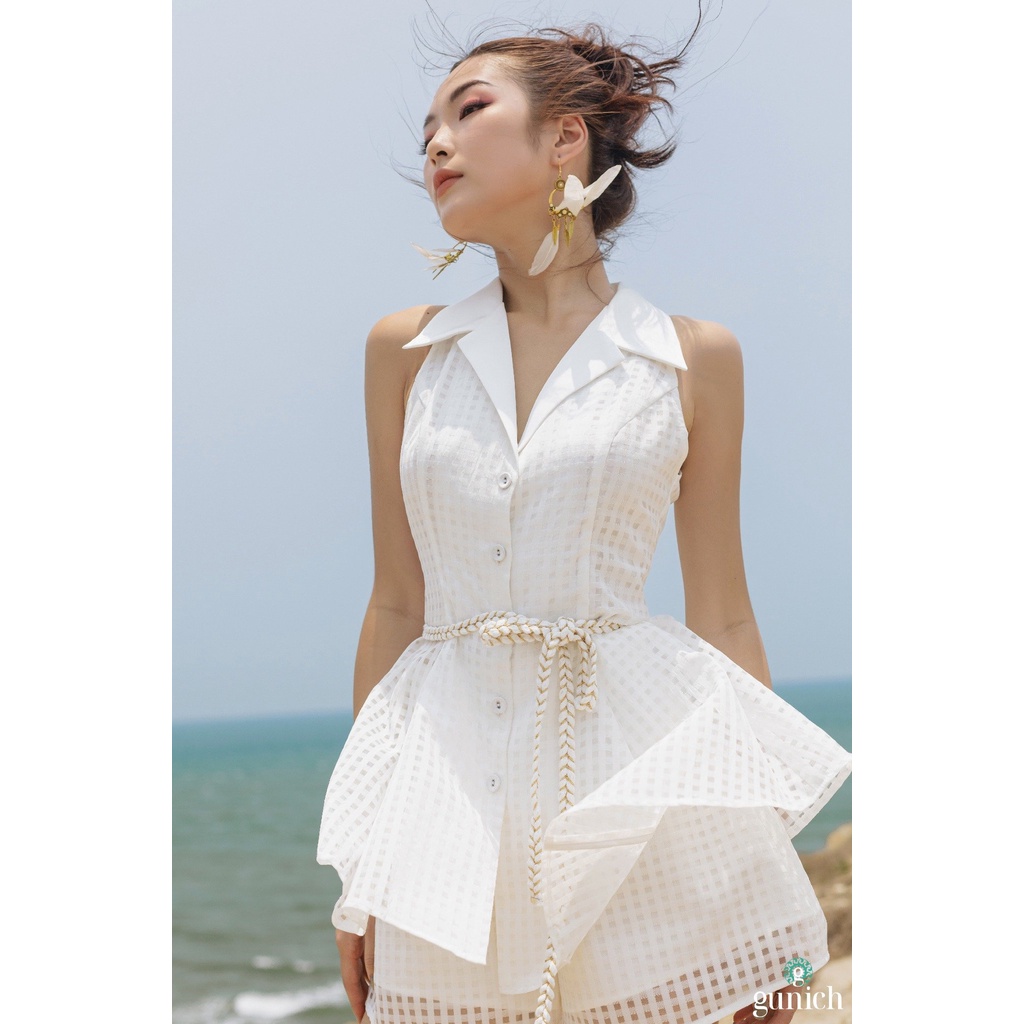 Áo peplum cổ danton trắng Gunich