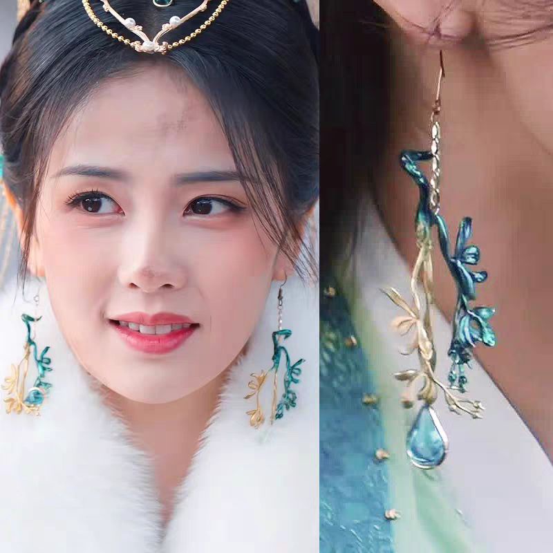 Bông Tai Changyue Jinming Với Bông Tai Kiểu Kẹp Tai Hươu Trắng Phong Cách Cổ Điển Với Vòng Tay Tua Rua Dài