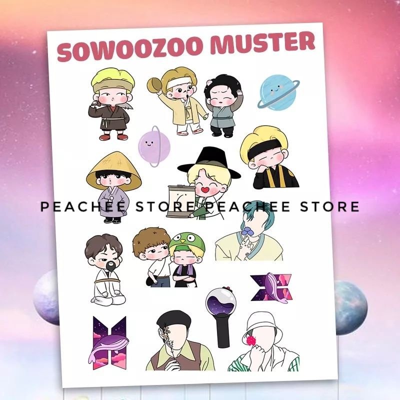 Sticker hình dán BTS Sowoozoo Muster chibi xinh xắn trang trí sổ tay điện thoại laptop