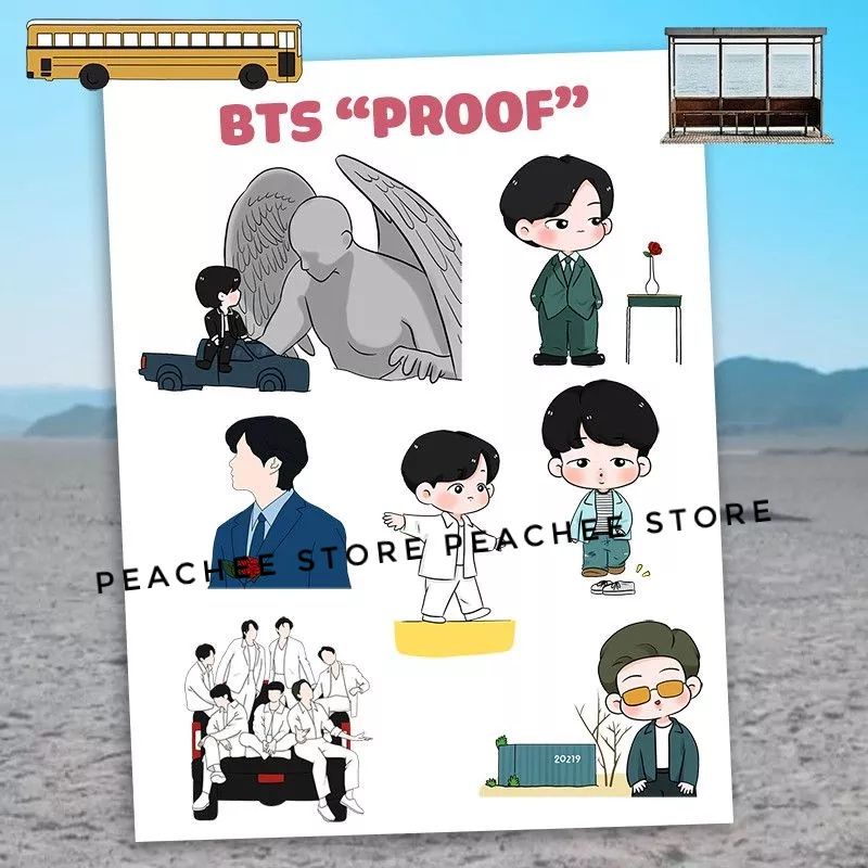 Bộ hình dán sticker BTS Proof chibi do tiệm tự vẽ trang trí sổ tay điện thoại máy tính...