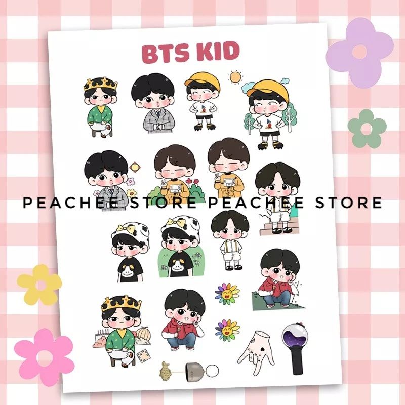 Sticker BTS kid chibi đủ 7 thành viên hình dán trang trí