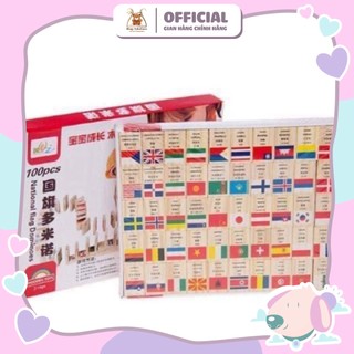 Bộ domino lá cờ 100 quốc gia đồ chơi gỗ thông minh cho bé