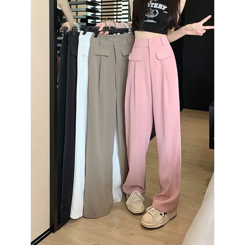 Bán Chạy Nhất Jiashucheng#Quần Dài Ống Rộng Lưng Cao Thời Trang Mùa Hè Phong Cách Mới Cho Nữ