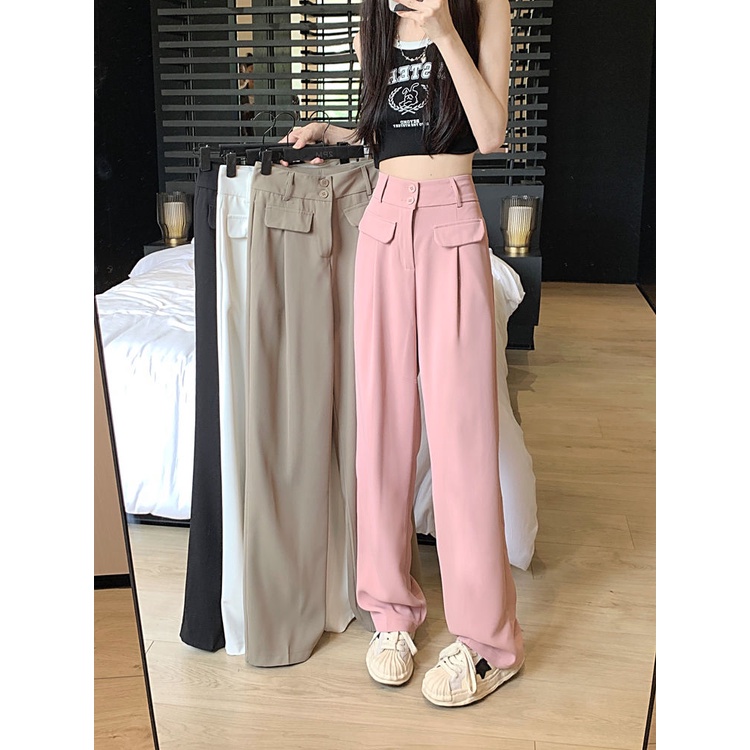 Bán Chạy Nhất Jiashucheng#Quần Dài Ống Rộng Lưng Cao Thời Trang Mùa Hè Phong Cách Mới Cho Nữ