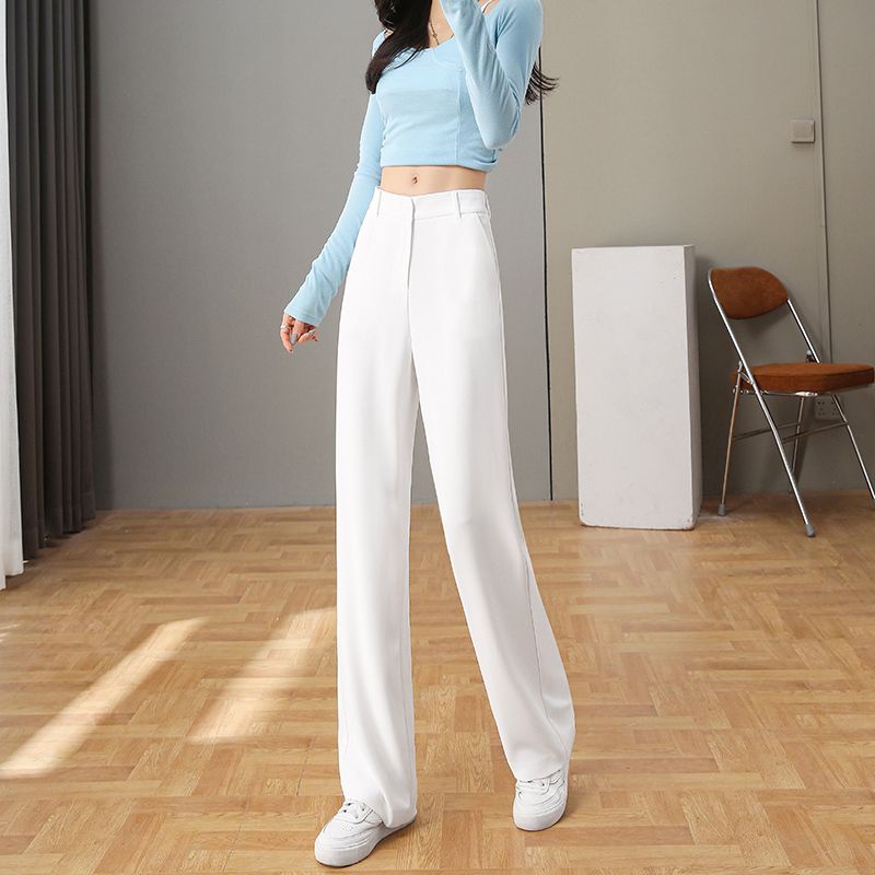 Bán Chạy Nhất Jiashucheng#Quần Dài Ống Rộng Lưng Cao Màu Trắng Trơn Phong Cách Mới Mùa Hè Cho Nữ