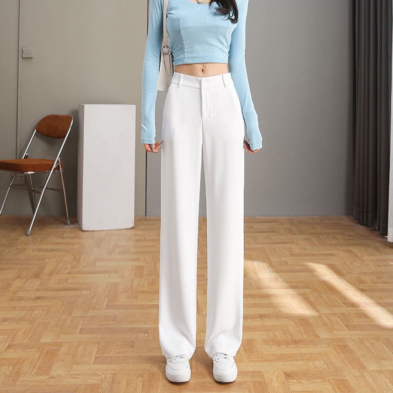 Bán Chạy Nhất Jiashucheng#Quần Dài Ống Rộng Lưng Cao Màu Trắng Trơn Phong Cách Mới Mùa Hè Cho Nữ
