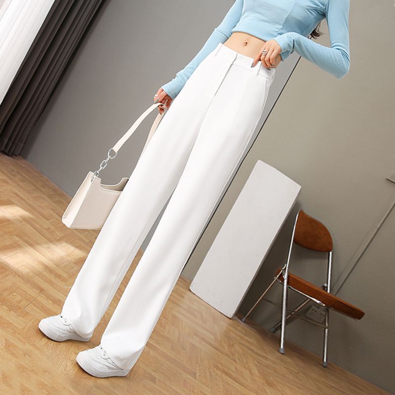 Bán Chạy Nhất Jiashucheng#Quần Dài Ống Rộng Lưng Cao Màu Trắng Trơn Phong Cách Mới Mùa Hè Cho Nữ