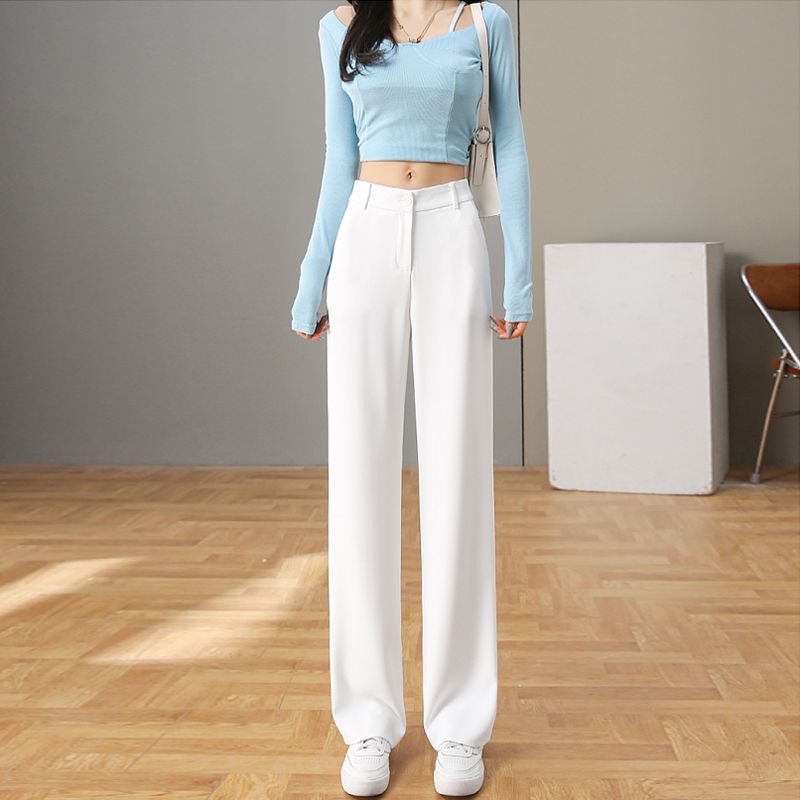Bán Chạy Nhất Jiashucheng#Quần Dài Ống Rộng Lưng Cao Màu Trắng Trơn Phong Cách Mới Mùa Hè Cho Nữ