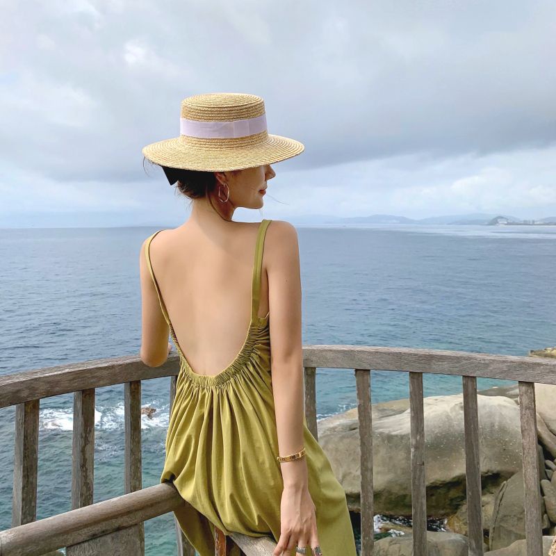 Đầm Hai Dây Dáng Dài Cổ Tròn Màu Xanh Bơ Cỡ Lớn Thời Trang Trẻ Trung