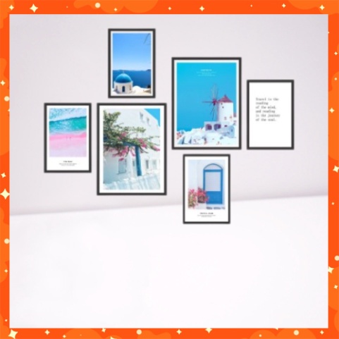 Tranh treo tường Tranh decor bộ 6 bức trang trí nhà cửa, tranh dán tường, canvas có sẵn keo dán T6