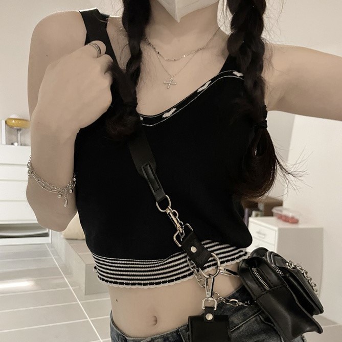 Jiashucheng Áo Dệt Kim Hai Dây In Hình Trái Tim Phong Cách Mỹ Ngọt Ngào Thời Trang Mùa Hè Ôm Dáng Mặc Ngoài Trời Nóng