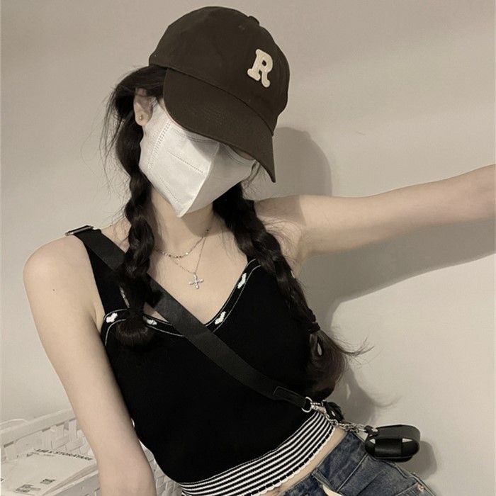 Jiashucheng Áo Dệt Kim Hai Dây In Hình Trái Tim Phong Cách Mỹ Ngọt Ngào Thời Trang Mùa Hè Ôm Dáng Mặc Ngoài Trời Nóng