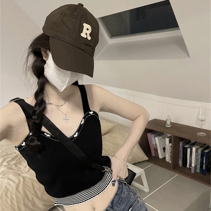 Jiashucheng Áo Dệt Kim Hai Dây In Hình Trái Tim Phong Cách Mỹ Ngọt Ngào Thời Trang Mùa Hè Ôm Dáng Mặc Ngoài Trời Nóng