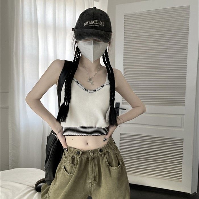 Jiashucheng Áo Dệt Kim Hai Dây In Hình Trái Tim Phong Cách Mỹ Ngọt Ngào Thời Trang Mùa Hè Ôm Dáng Mặc Ngoài Trời Nóng