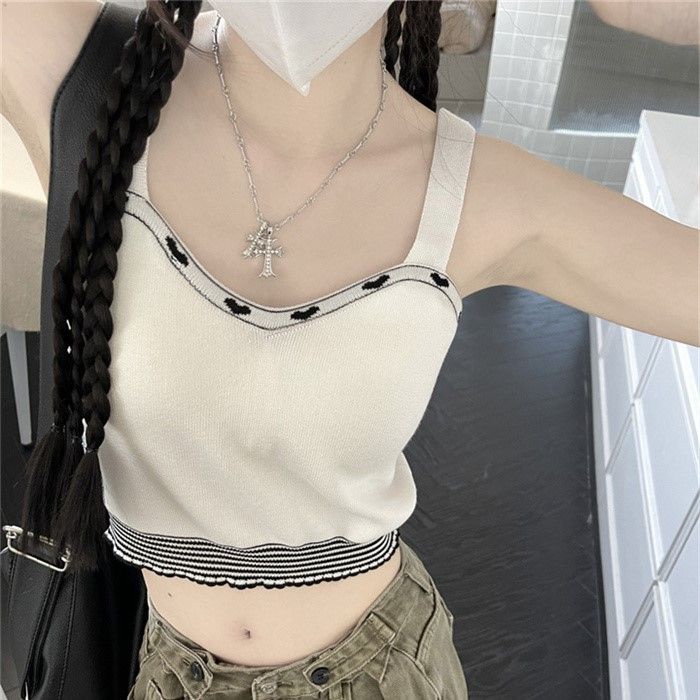 Jiashucheng Áo Dệt Kim Hai Dây In Hình Trái Tim Phong Cách Mỹ Ngọt Ngào Thời Trang Mùa Hè Ôm Dáng Mặc Ngoài Trời Nóng