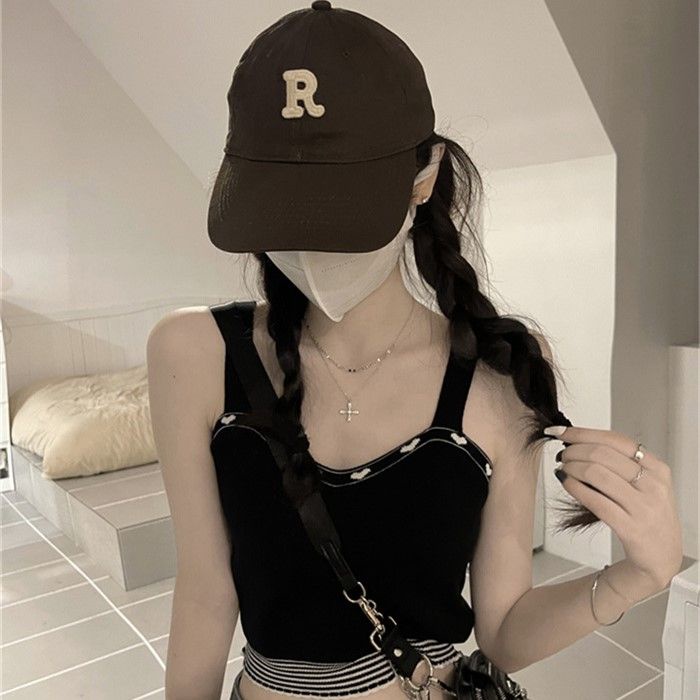 Jiashucheng Áo Dệt Kim Hai Dây In Hình Trái Tim Phong Cách Mỹ Ngọt Ngào Thời Trang Mùa Hè Ôm Dáng Mặc Ngoài Trời Nóng