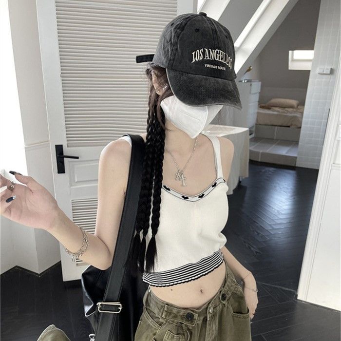 Jiashucheng Áo Dệt Kim Hai Dây In Hình Trái Tim Phong Cách Mỹ Ngọt Ngào Thời Trang Mùa Hè Ôm Dáng Mặc Ngoài Trời Nóng