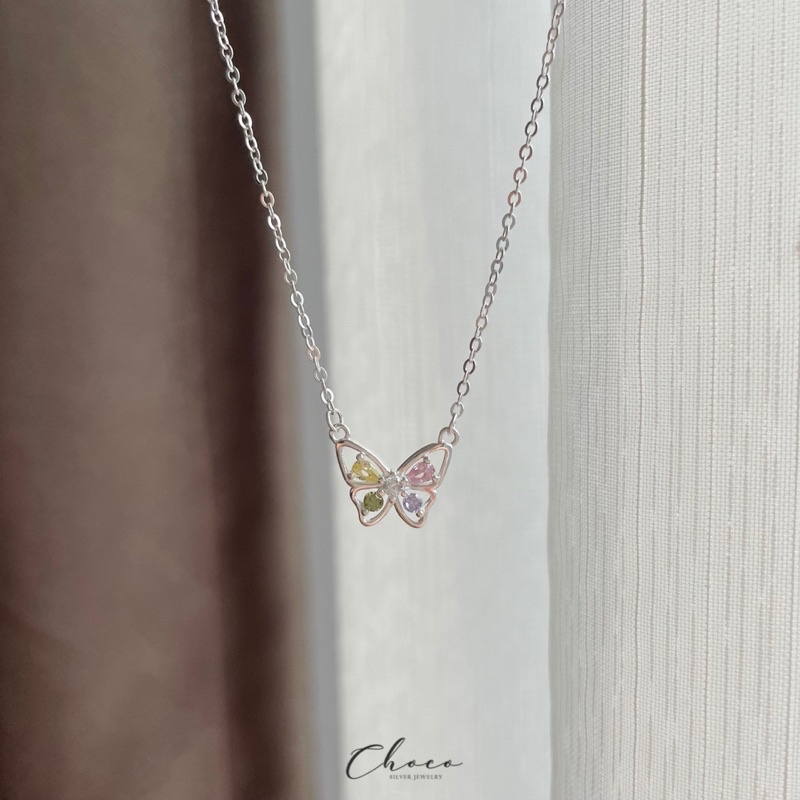 Dây chuyền bạc bướm 4 màu Choco Jewelry