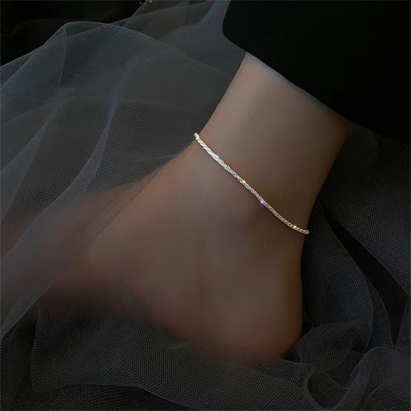 Lắc Chân Mạ Bạc 925 Đính Đá Lấp Lánh Sang Trọng Thời Trang Cao Cấp