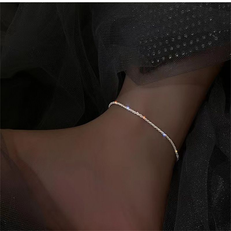 Lắc Chân Mạ Bạc 925 Đính Đá Lấp Lánh Sang Trọng Thời Trang Cao Cấp