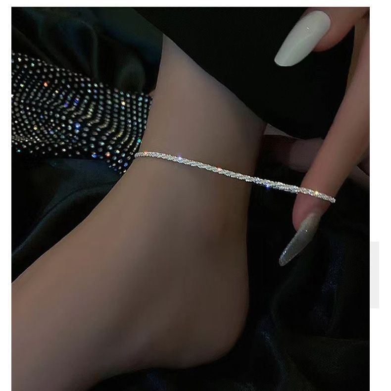 Lắc Chân Mạ Bạc 925 Đính Đá Lấp Lánh Sang Trọng Thời Trang Cao Cấp