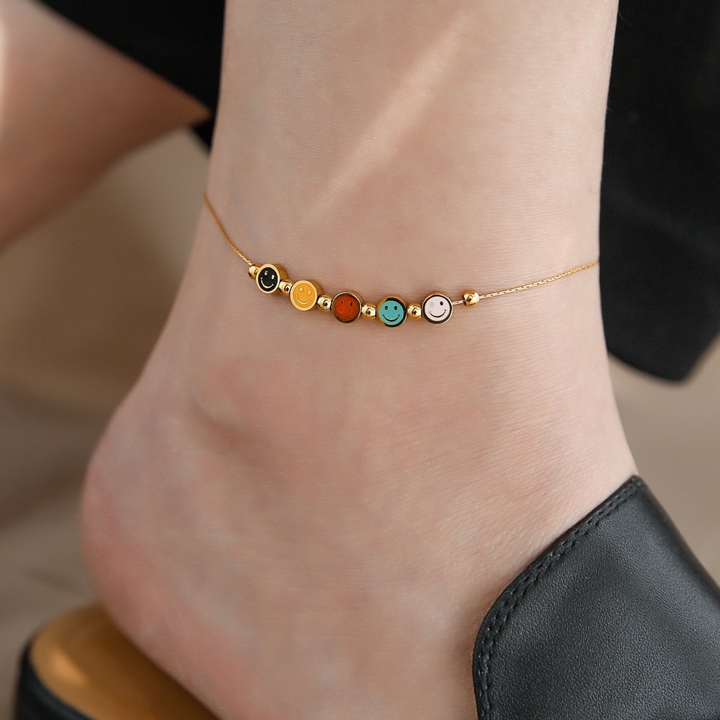 Lắc Chân Dây Xích 5 Mặt Cười Phong Cách Hàn Quốc Sang Trọng Không Phai Màu Dành Cho Bạn Nữ sen