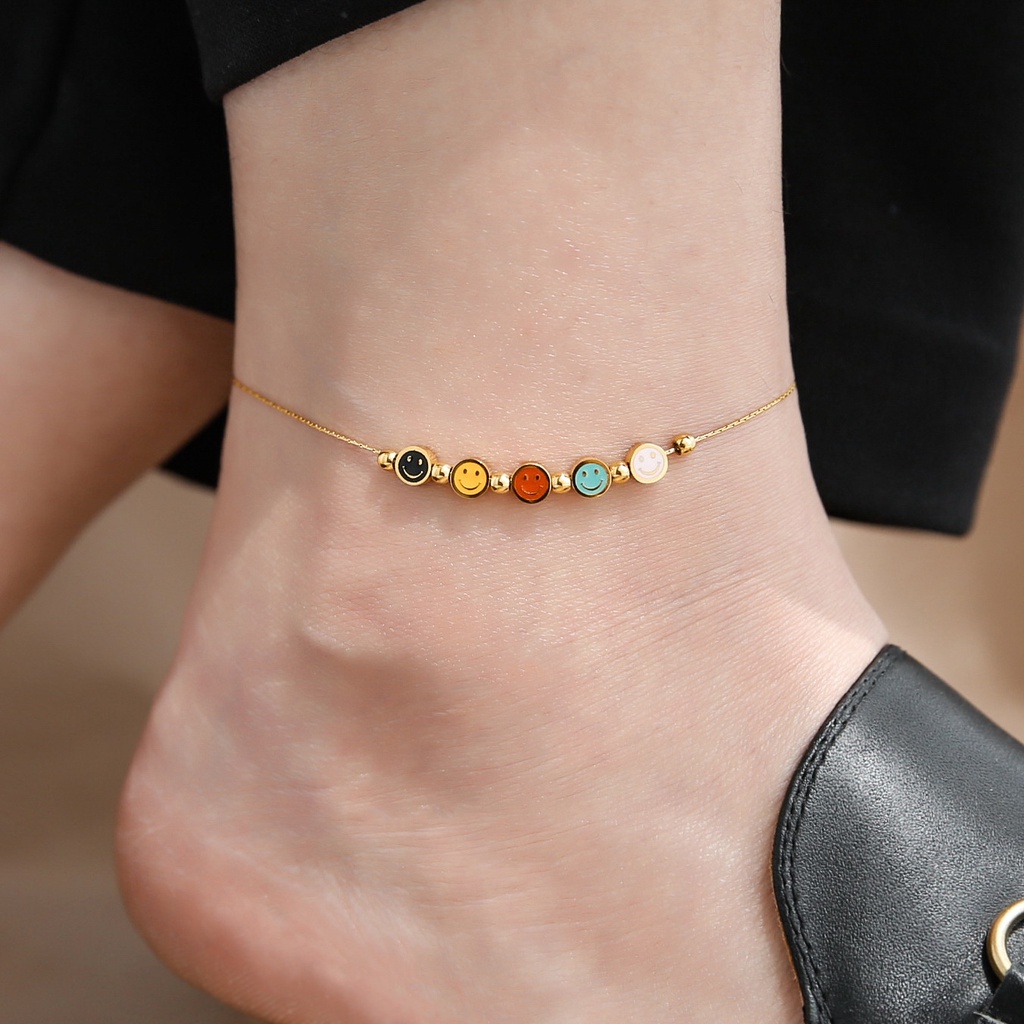 Lắc Chân Dây Xích 5 Mặt Cười Phong Cách Hàn Quốc Sang Trọng Không Phai Màu Dành Cho Bạn Nữ sen