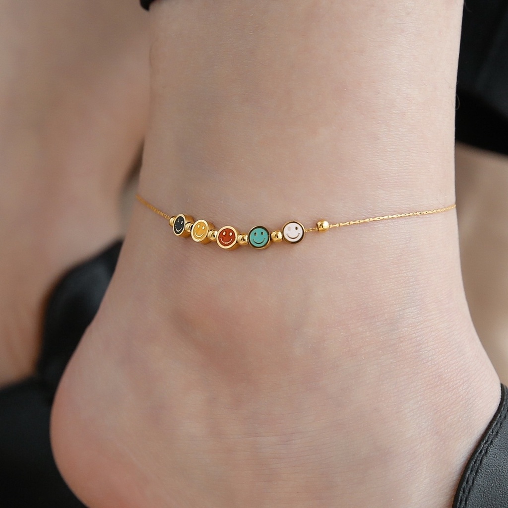 Lắc Chân Dây Xích 5 Mặt Cười Phong Cách Hàn Quốc Sang Trọng Không Phai Màu Dành Cho Bạn Nữ sen