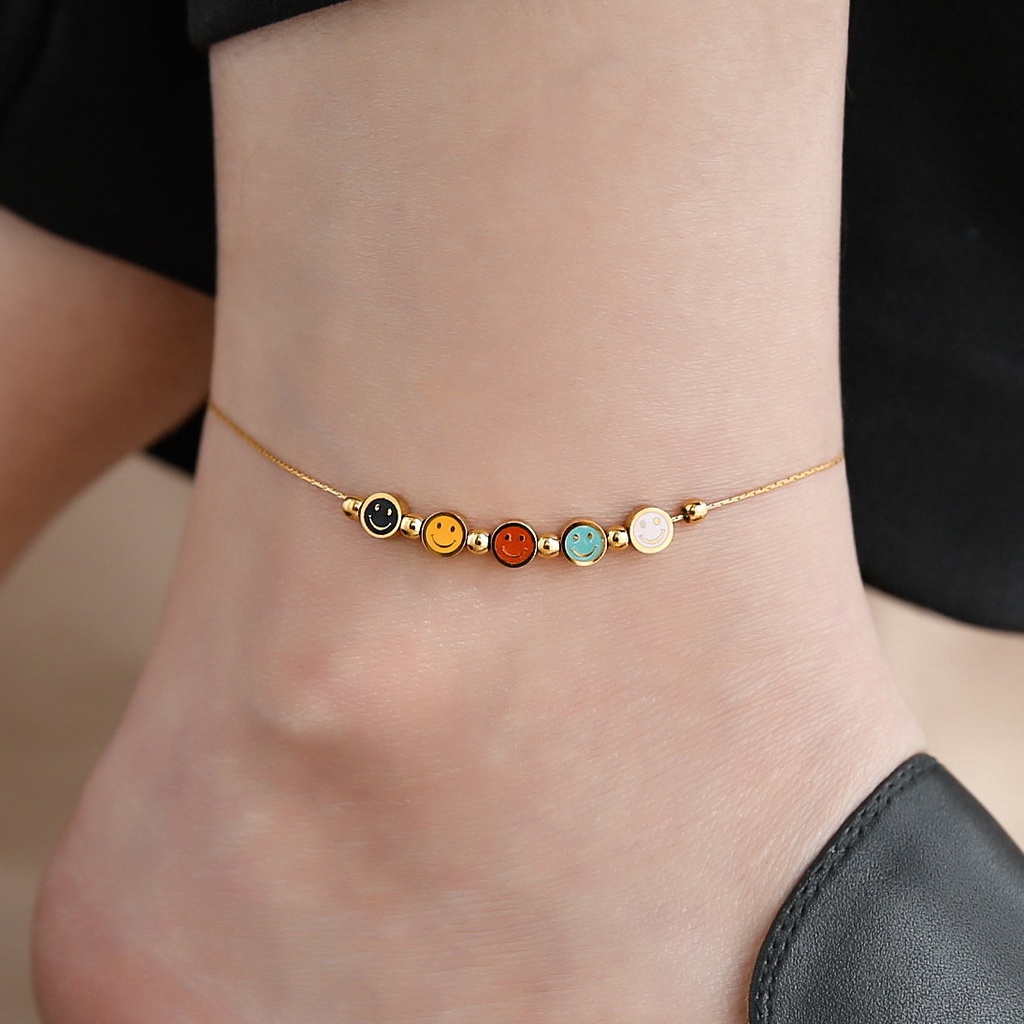 Lắc Chân Dây Xích 5 Mặt Cười Phong Cách Hàn Quốc Sang Trọng Không Phai Màu Dành Cho Bạn Nữ sen