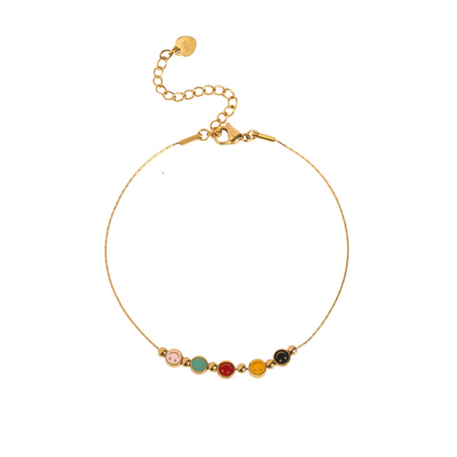 Lắc Chân Dây Xích 5 Mặt Cười Phong Cách Hàn Quốc Sang Trọng Không Phai Màu Dành Cho Bạn Nữ sen