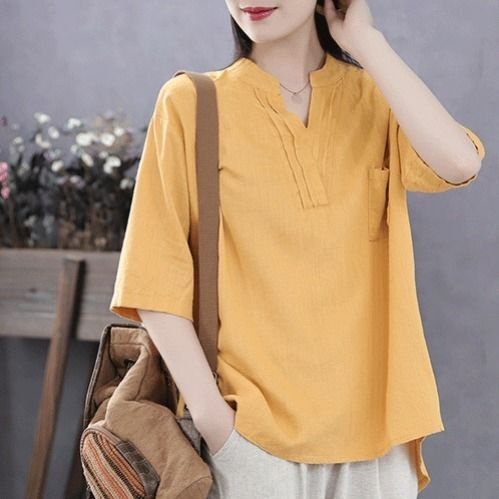 Áo Thun Nữ Ngắn Tay Cổ Chữ V Form Rộng Thời Trang Mới