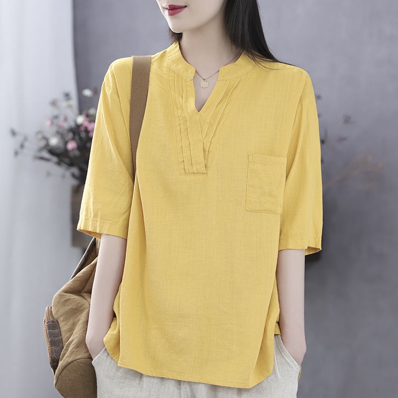 Áo Thun Nữ Ngắn Tay Cổ Chữ V Form Rộng Thời Trang Mới