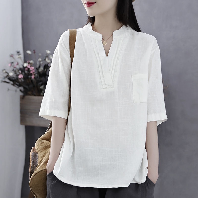 Áo Thun Nữ Ngắn Tay Cổ Chữ V Form Rộng Thời Trang Mới