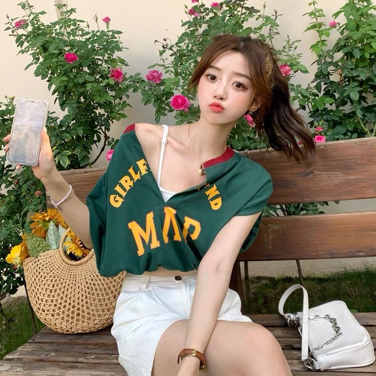 Áo Thun Nữ Không Tay Cổ Chữ V Giả Hai Lớp Phong Cách Hàn Quốc Mới