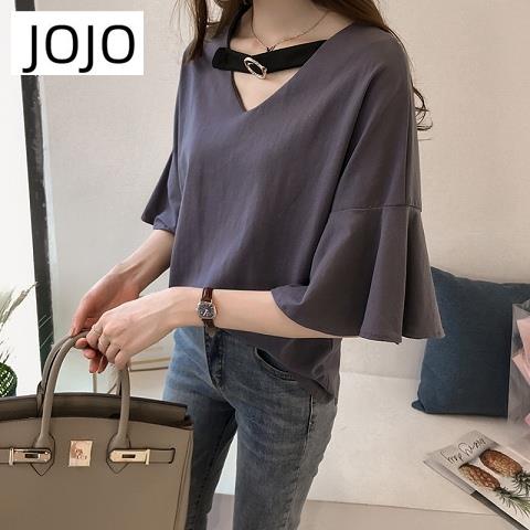 Áo Thun Nữ Ngắn Tay Cổ Chữ V Màu Trơn Phong Cách Mới