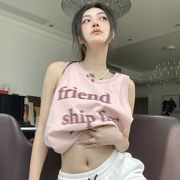 Áo Thun Thể Thao Sát Nách Dáng Rộng Màu Hồng Phong Cách Âu Mỹ Cá Tính Cho Nữ