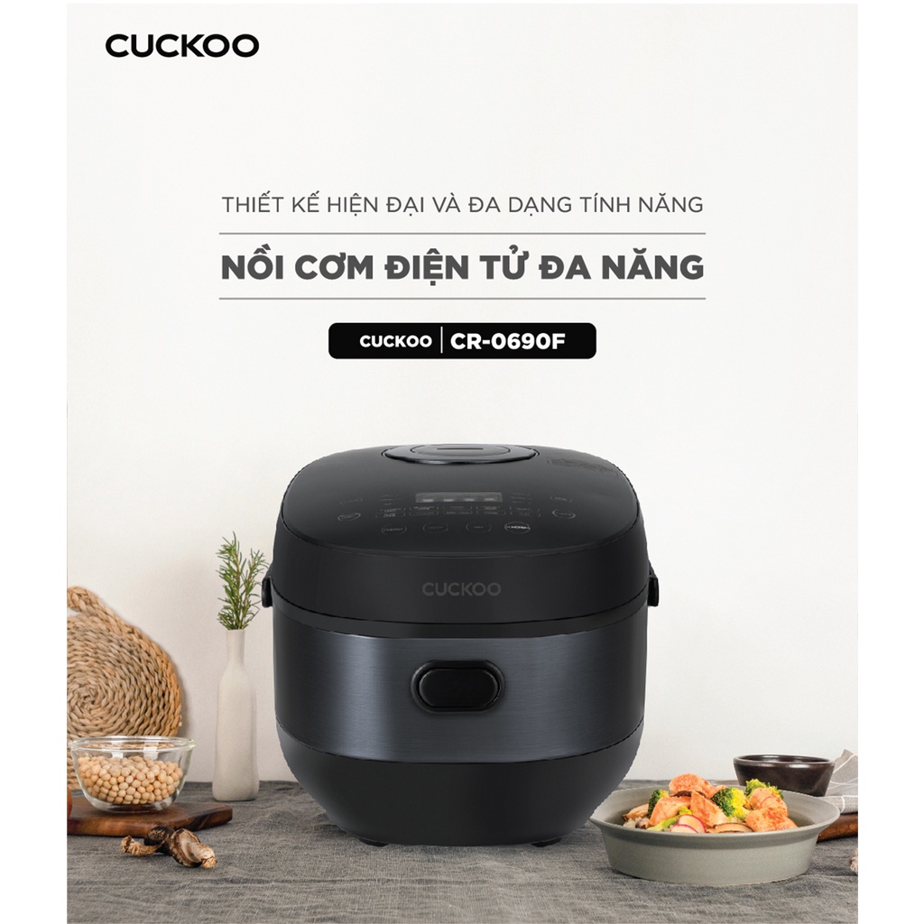 Nồi cơm điện tử Cuckoo 1.08L CR-0690F màu Đen nhiều chế độ nấu, lòng nồi chống dính - Bảo hành 2 năm