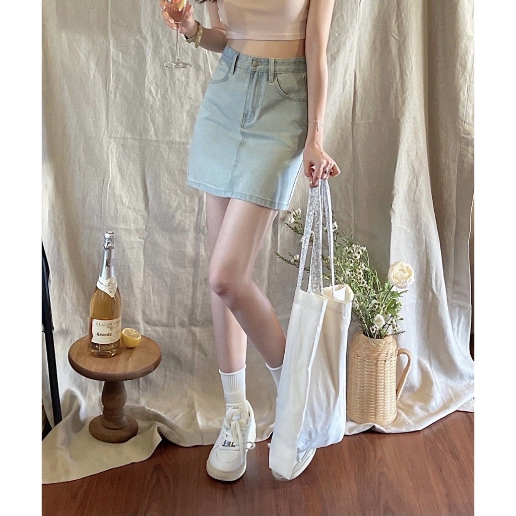 Chân Váy Denim Chữ a Lưng Cao In Họa Tiết Hoa Màu Sáng Phong Cách Nhật Bản Thời Trang Mùa Hè Cho Nữ