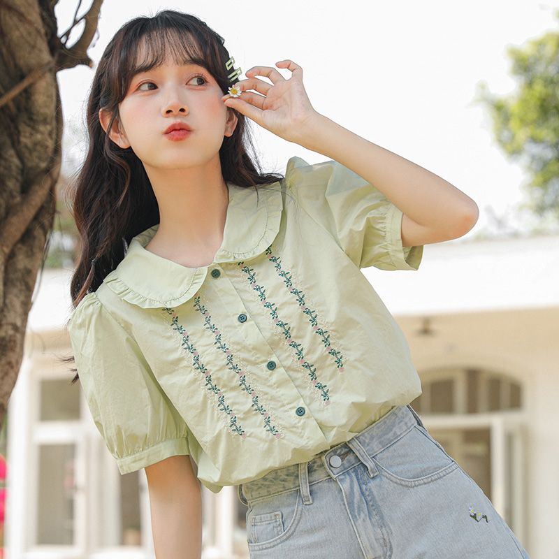 Hàng Mới Về Áo Sơ Mi Ngắn Tay Thêu Họa Tiết Thời Trang Mùa Hè 2023 Dành Cho Nữ