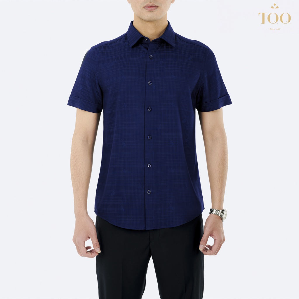 Áo sơ mi nam ngắn tay TQQ dáng Slim fit công sở ôm nhẹ K406CB kẻ chìm lịch lãm thời thượng
