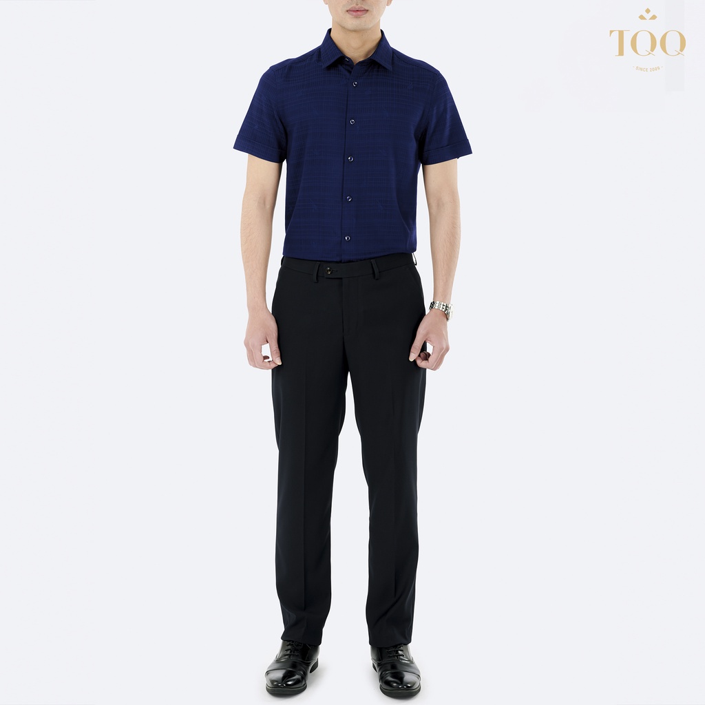 Áo sơ mi nam ngắn tay TQQ dáng Slim fit công sở ôm nhẹ K406CB kẻ chìm lịch lãm thời thượng